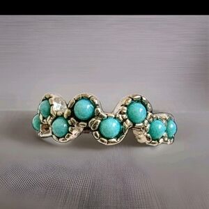 Elegant 925 Silver and Turquoise Wave Ring Size 7 Southwest Style Boho Beach